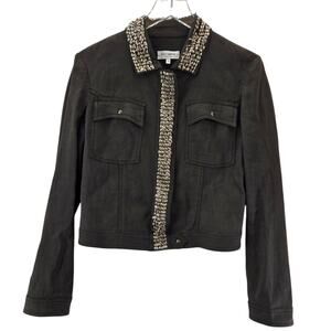 Ter Et Bantine Cropped Linen Jacket Womens‎ 44 IT Small Taupe Gray Studded Italy